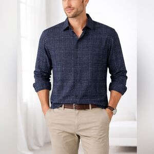 Haupt 1926 Men’s Modern Fit Button Down Shirt Blue Abstract Viscose XXL